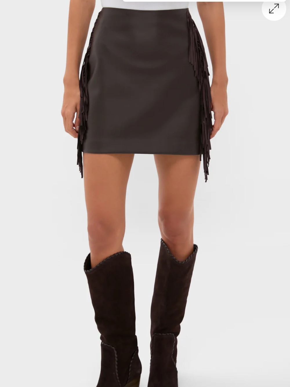 Tuckernuck Hyacinth House Dark Brown Fringe-Trim Mini Skirt NWT